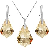 EleQueen 925 Sterling Silver CZ Baroque Drop Pendant Necklace Dangle Earrings Set Made with Austrian Crystal, Valentine's Day/Mother's Day/Christmas Jewelry Gift