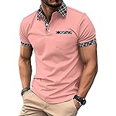 Mens Casual Polo Shirts Short Sleeve Button Golf Slim Fit Shirt with Pocket & Collar Spring Summer Stylish Tops