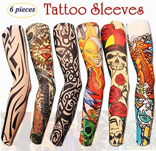 Arts Fake Temporary Tattoo Sleeves That Look Real, Skull Tribal Mix Style Arm Sunscreen Stockings