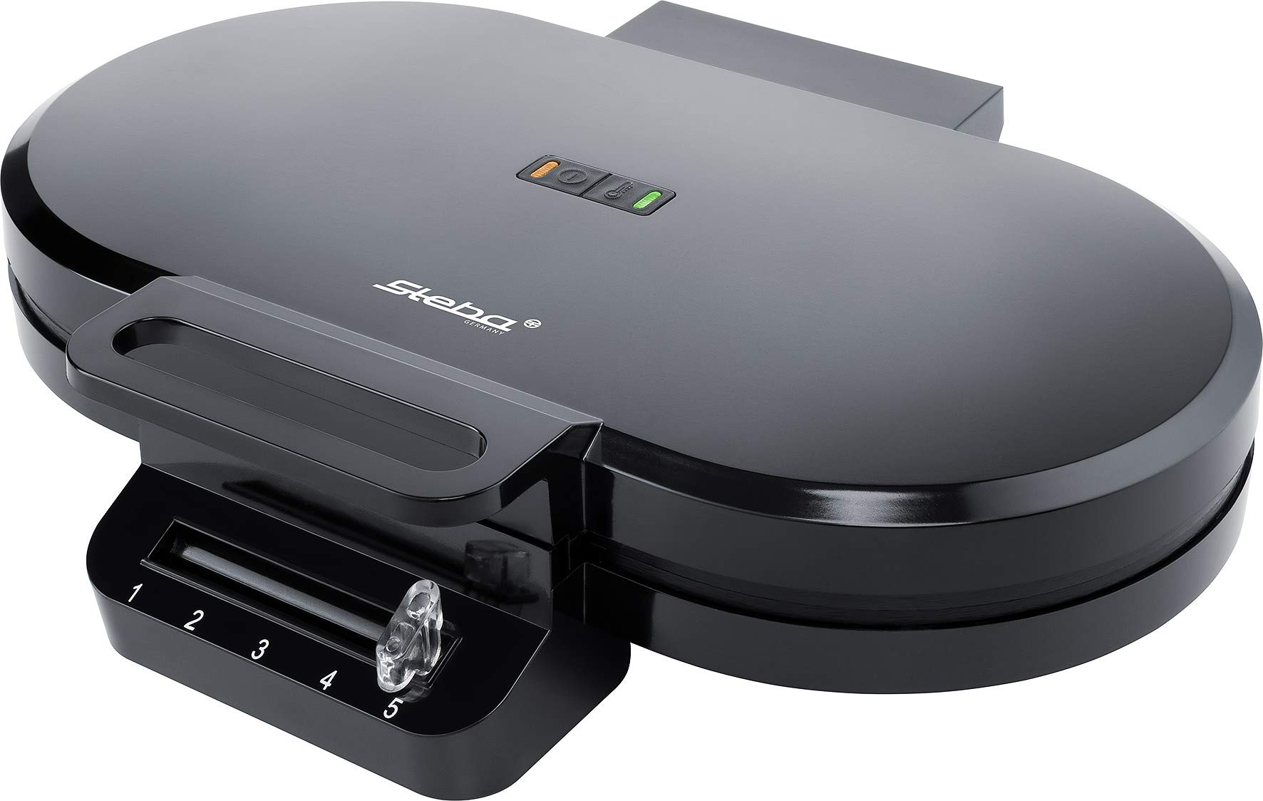 Steba Gaufrier Double Pour 2 X 5 Gaufres En Forme De Cœur, 15,5 Cm De Diamètre, Cuisson Faible En Gras Grâce Au Revêtement Antiadhésif, Poignée Isolée Thermique, Voyant De Contrôle De Fonctionnement,