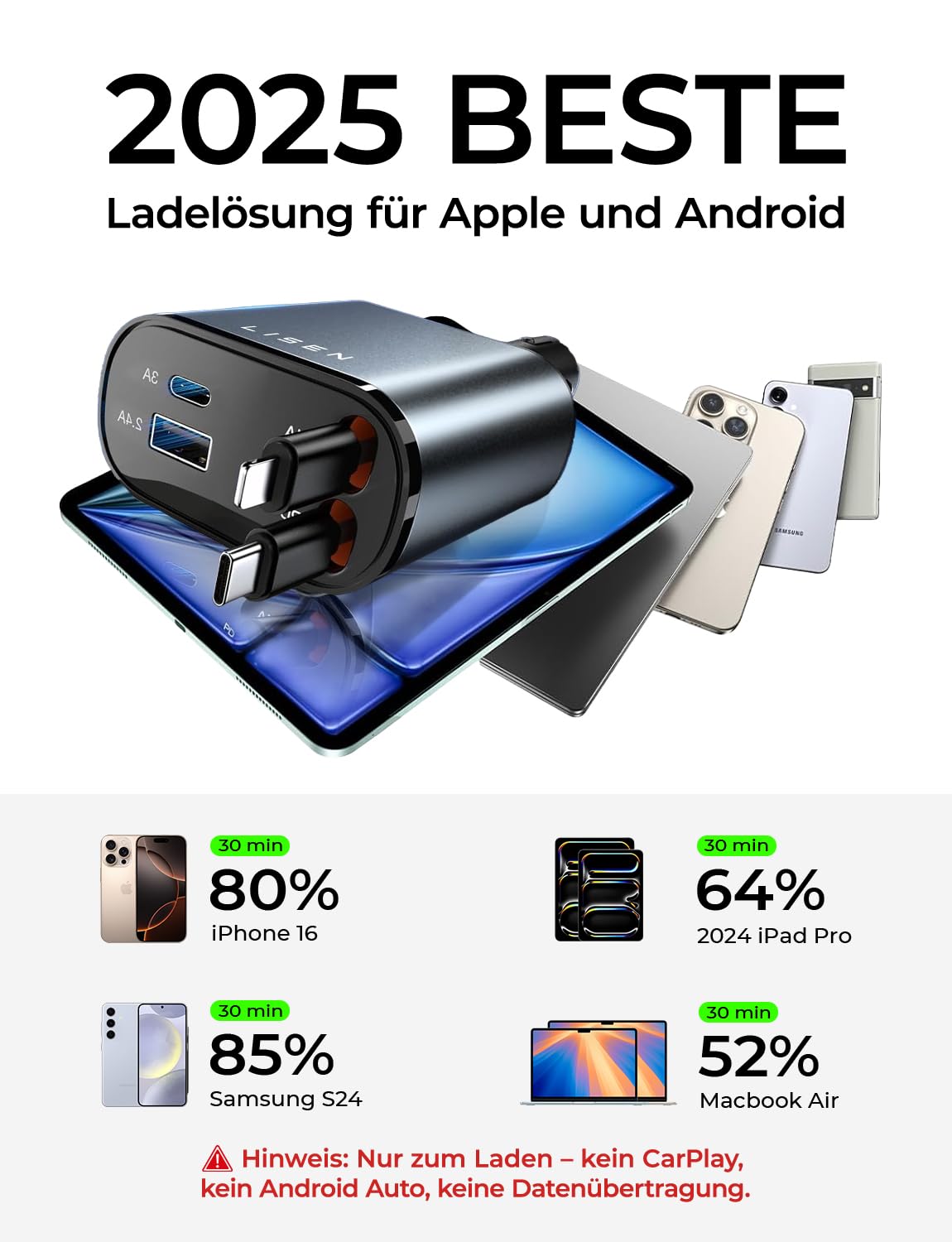 LISEN 84W Zigarettenanzünder USB C Einziehbares Auto SchnellLadegerät Adapter - 2026 Personalisierte Geschenke für Männer Frauen, Auto Zubehör Innenraum Organizer Camping Gadgets für iPhone & Android 6