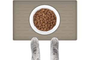 LOGIFTVE Silicone Dog Feeding Mat with Raised Edges, 16"x10" Non-Slip Pet Food Mat for Small & Medium Dogs, Waterproof Dog Bowl Mat to Prevent Food & Water Spills, Easy to Clean (Light Brown)