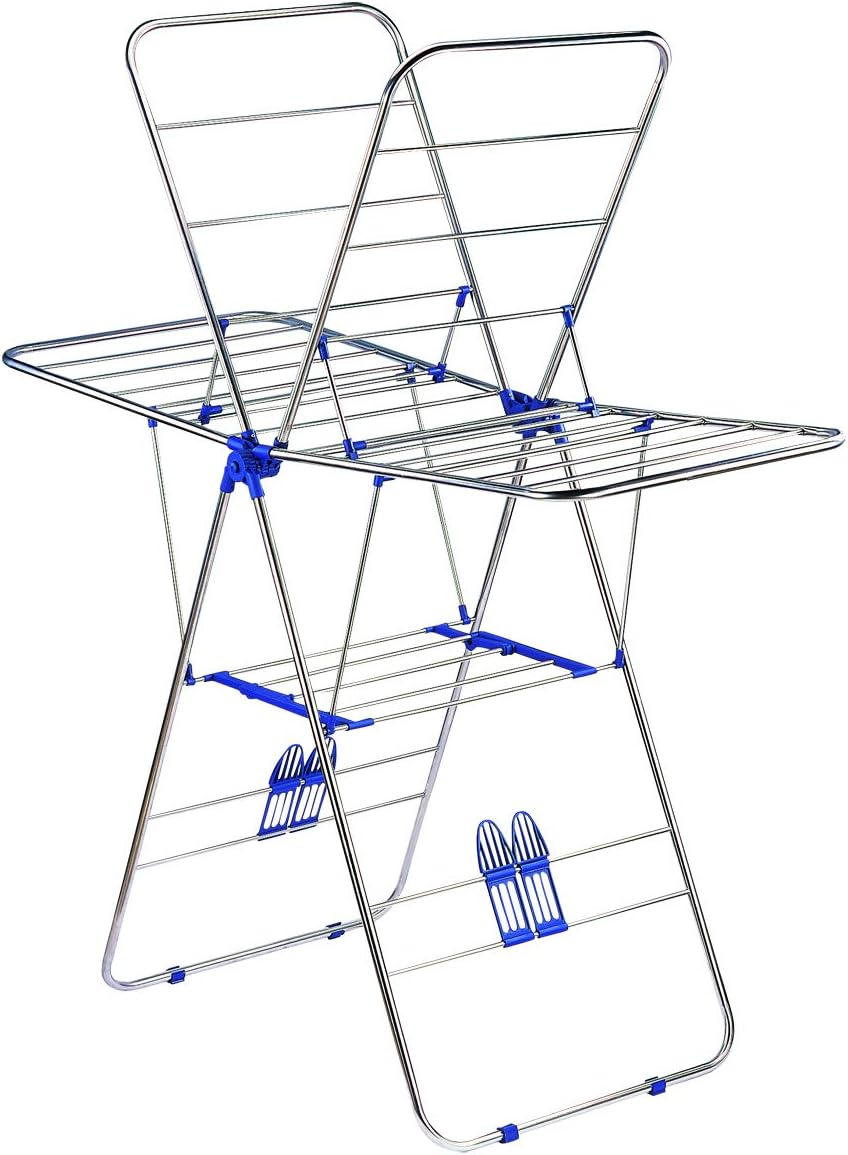 Style home Wäscheständer Flügelwäschetrockner Standtrockner klappbar Kleiderstange Kleiderständer Edelstahl (Silber)