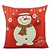 HOMAR Throw Pillow Covers - Snowman Print Pattern Christmas Decorative Pillow Case - Cotton Linen Material Square Pillowcases Red Standard Size 18 x 18 for Girls Boys Kids