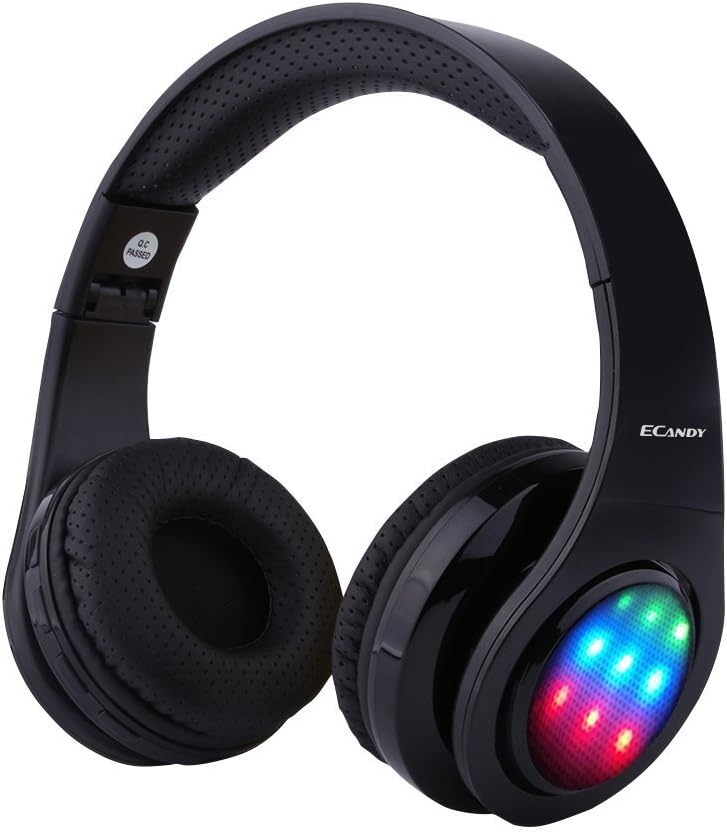 Lobkin Bluetooth Headphone with 3 Led Light Mode Stereo Music Foldable Over-ear Hifi Sound Built in Mircophone Hands-free Wireless Calling for Iphone 7 6S 6S Plus ,Samsung , Android Smartphone,Tablet,PC,MAC and Laptop.(Black)