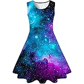 uideazone Girls Sleeveless Dress Round Neck Floral Printed Sundress for Casual Home Party Beach 4-12 Years