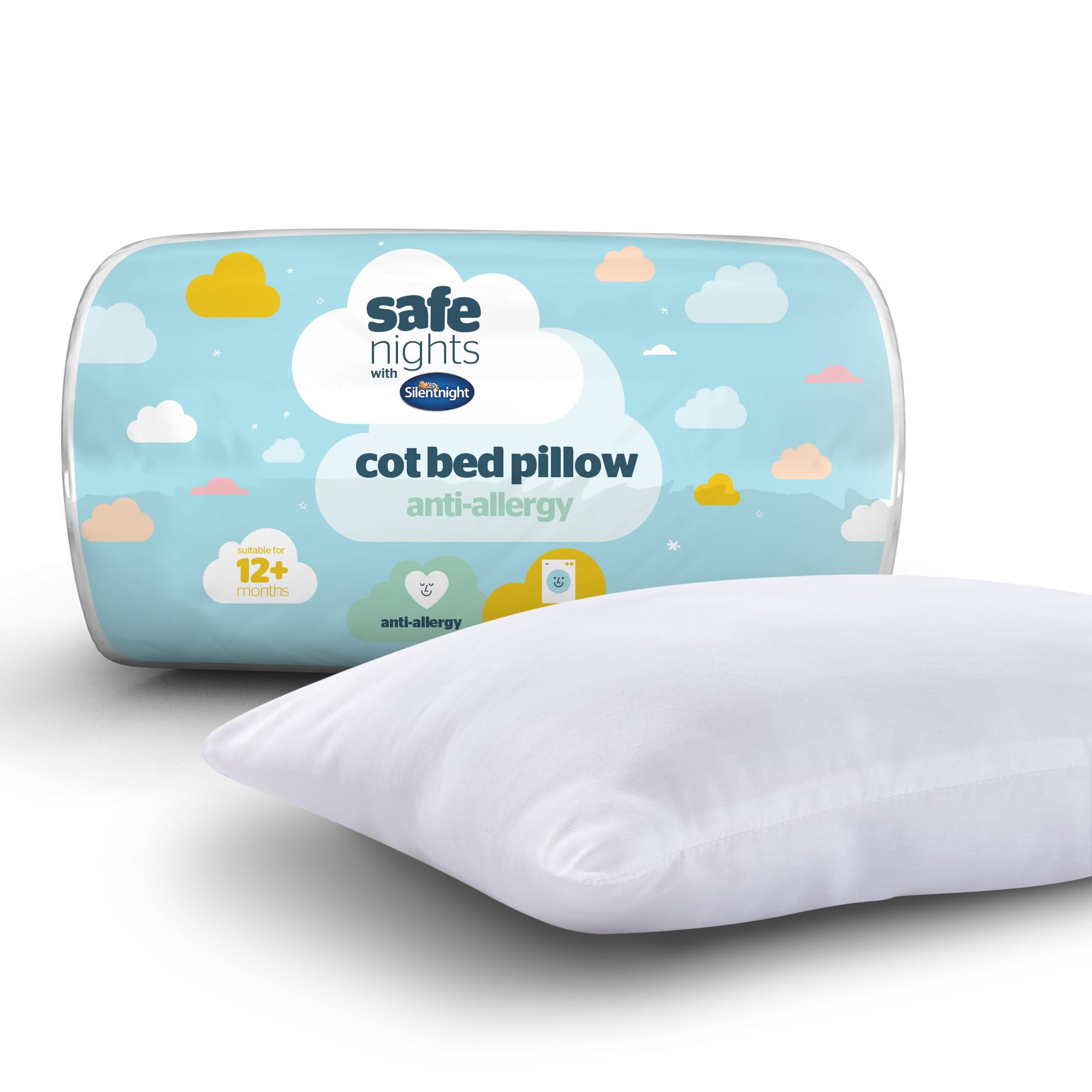 Silentnight Safe Nights Cot Bed Anti Allergy Pillow - Quality Luxury Soft Comfy Pillows For Kids Toddler Children - Hypoallergenic Machine Washable Pillow