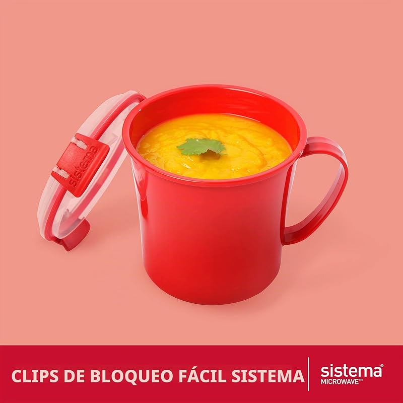 recipiente para sopa mediano para microondas | Recipiente para alimentos apto para microondas | 656 ml | Sin BPA | Rojo| 3 unidades