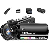Aidzhi 4K Video Camera Camcorder 96MP UHD Vlogging Camera for YouTube 18X Digital Zoom 3.0 IPS 270&deg; Rotation Touch Screen Video Recorder with Remote Control, Night Vision, 32GB Card, 2 Batteries