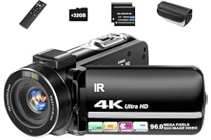 Aidzhi 4K Video Camera Camcorder 96MP UHD Vlogging Camera for YouTube 18X Digital Zoom 3.0 IPS 270° Rotation Touch Screen Video Recorder with Remote Control, Night Vision, 32GB Card, 2 Batteries