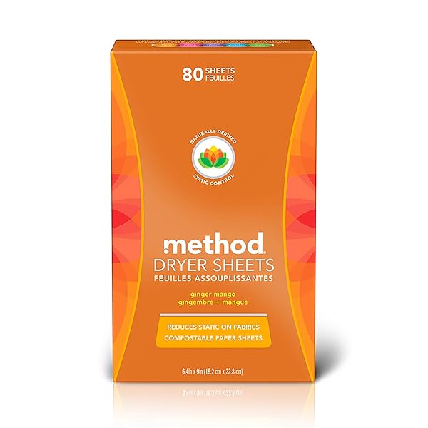 METHOD DRYER SHEETS, GINGER MANGO, 80 SHEETS, 1 PACK, PACKAGING MAY VARY