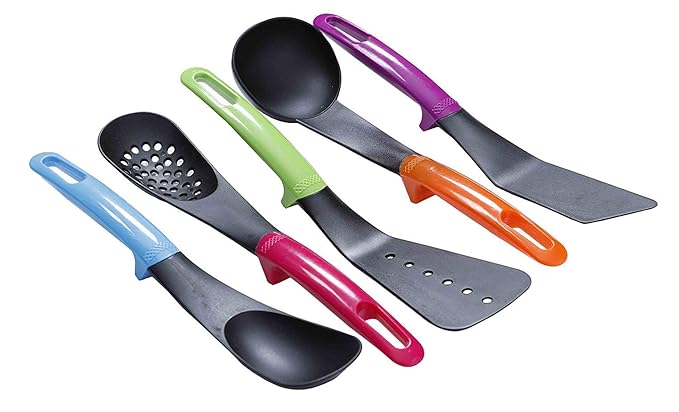 Kyle Nylon Plastic Heat Resistance Kitchen Ladle Set (Multicolour) - Pack of 5