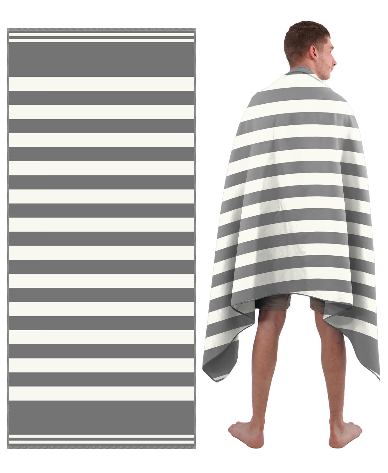 Style Slice Beach Towel - Sand Free Quick Dry Lightweight Microfibre Beach Towel for Adults, Includes Mesh Bag - Grey Stripe, Extra Large 200x90cm