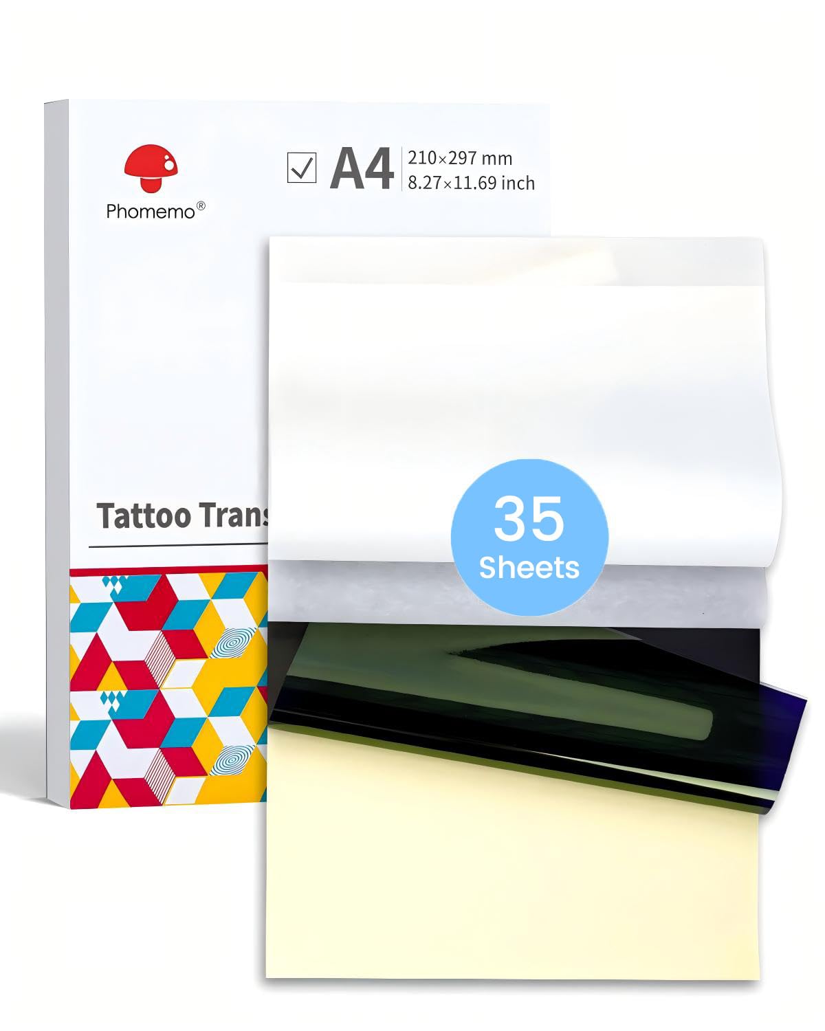 Phomemo Tattoo Transfer Paper, Tattoo Stencil Paper for Tattooing, Compatible with M08F TP81 TP83 TP88 A886 A887 Tattoo Printer, A4 Size 210x297mm, 35 Sheets