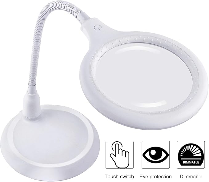 Dimmable Magnifying Lamp,5X Large Hands Free Magnifying Glass with