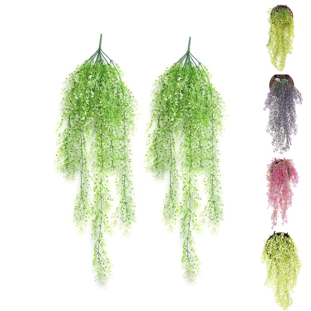 Eyands 2pcs Artificial Hanging Vine Plants - Outdoor Indoor Fake Hanging Plants for Wall Hang Garland Porch Patio Arch Balcony Basket Garden Party Wedding (Green Artificial Ivy)