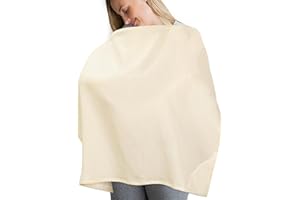 Mystique Maison Muslin Nursing Cover for Breastfeeding,Soft & Breathable Cotton Breastfeeding Cover with Arch Neckline，Multi-use Nursing Apron with Burp Cloth (Champagne)