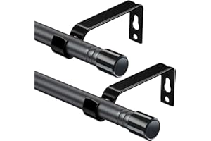 FACTIONGARDEN Curtain Rods for Windows 28 to 48 Inch, 5/8 Inch Matte Black Curtain Rod 2 Pack Heavy Duty Small Drapery Curtain Rods with Brackets, Size: 23-52 Inch