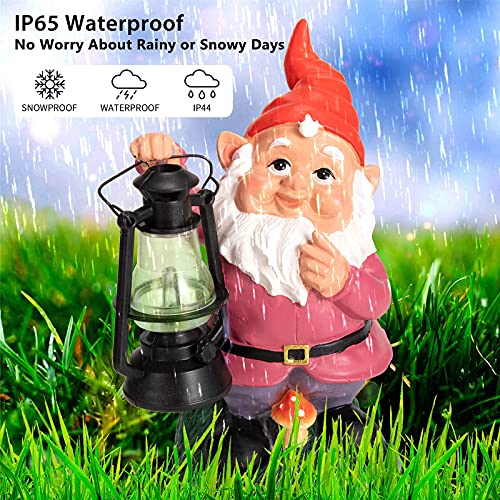 Garden Gnome Decor Outdoor Statues - Gnome Statue Holding Vintage Lantern Solar Powered Funny Outdoor Figurine Lights for Patio Yard Decorations