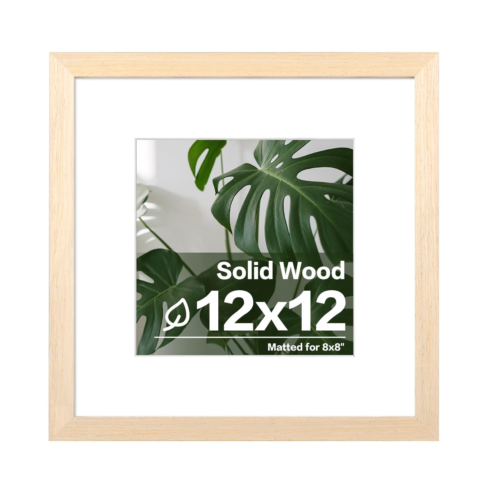 Photo 1 of Egofine 12x12 Picture Frame Made of Solid Wood with Plexiglass, Display Pictures 8x8 with Mat or 12x12 Without Mat for Tabletop and Wall Mounting, Oak Wood