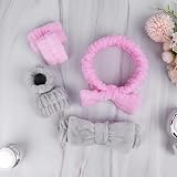 Aomig Spa Headbands for Women Bowknot Elastic Microfiber Grey 1+2 Wrist Straps view 8