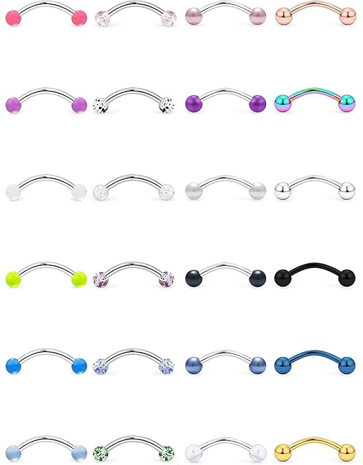 6er Set Zungenpiercing Barbells Mit Schlangenauge & Augapfel Logo - 14G (1,6 Mm), 16 Mm Länge, Chirurgischer Stahl