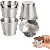 EMUTOL Metal Shot Glasses, 12 Pcs 1.5 oz Stainless Steel Liquor Glasses, Espresso Cups, Whiskey Glasses, Wine Glasses, Portable Drinkware for Bar, Home, Restaurant & Travel (45ml)