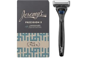 Jeremy's Razors for Men: Precision 5 Blade Razor - Stainless Blades, Lubricating Strip, Precision Trimmer - Men's Shaving Essentials Kit, Travel Shaver Face Body Head Shavers (1 Razor 1 Cartridge)