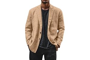 Linen Blazer for Men Loose Fit Cotton and Linen Suit Jacket Business Blazer Jackets Lightweight Mens Sports Jacket