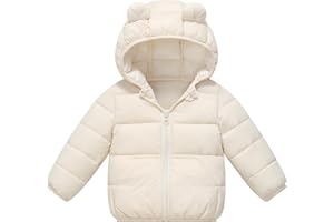 AIWUHE Baby Hooded Down Jacket Boys Girls Light Puffer Winter Coats Toddler Bear Ears Zipper Up Down Coats Outwear 6M-4T