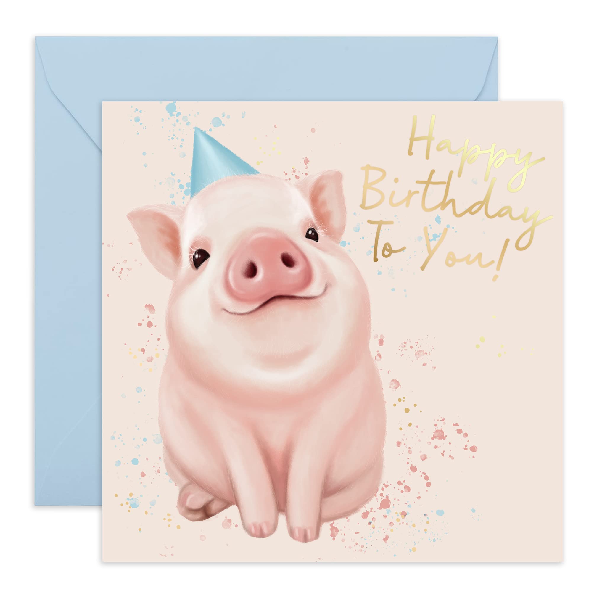 Central 23 - Happy Birthday Card for Men and Women - Pig in Party Hat - Humorous Design - Comes with Fun Stickers