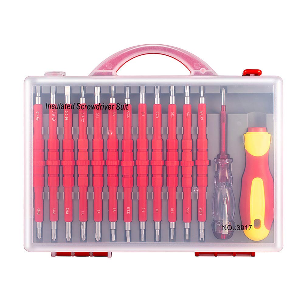 ArtisanShow 26 in 1 Multi-Functional Insulated Screwdriver Set, 1000V with CRV Tip Magnetic Dual Head Precision Removable Magnetic Bits Torx Hex Slotted Screwdrivers for Electricial Repair