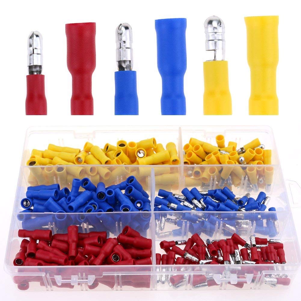 GLARKS 300pcs 22-16/16-14/12-10 Gauge Insulated Quick Splice Female/Male Bullet Crimp Terminals Connectors Assortment Kit