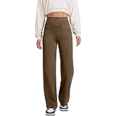 keriffe Women's Straight Leg Pants High Waisted Button Stretchy Business Work Dress Casual Trousers Multiple Pockets