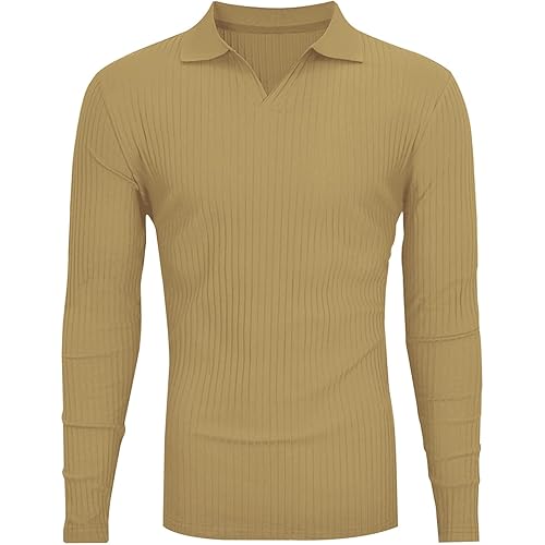 Gnvviwl Men's Muscle V Neck Polo Shirts Slim Fit Long Sleeve