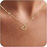 BERISO Gold Chunky Necklaces for Women 14K Gold/Silver Plated Chain Toggle Clasp Necklace Dainty Heart Pendant Paperclip Necklace Evil Eye Choker Necklace For Women