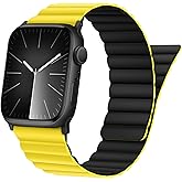 Tasikar Magnetic Straps Compatible with Apple Watch Strap 49mm 45mm 44mm 42mm Ultra 2 Ultra Series 9 8 7 6 5 4 3 2 1 SE 2 SE, Silicone Band with Magnetic Closure for Men Women (Yellow-Black)