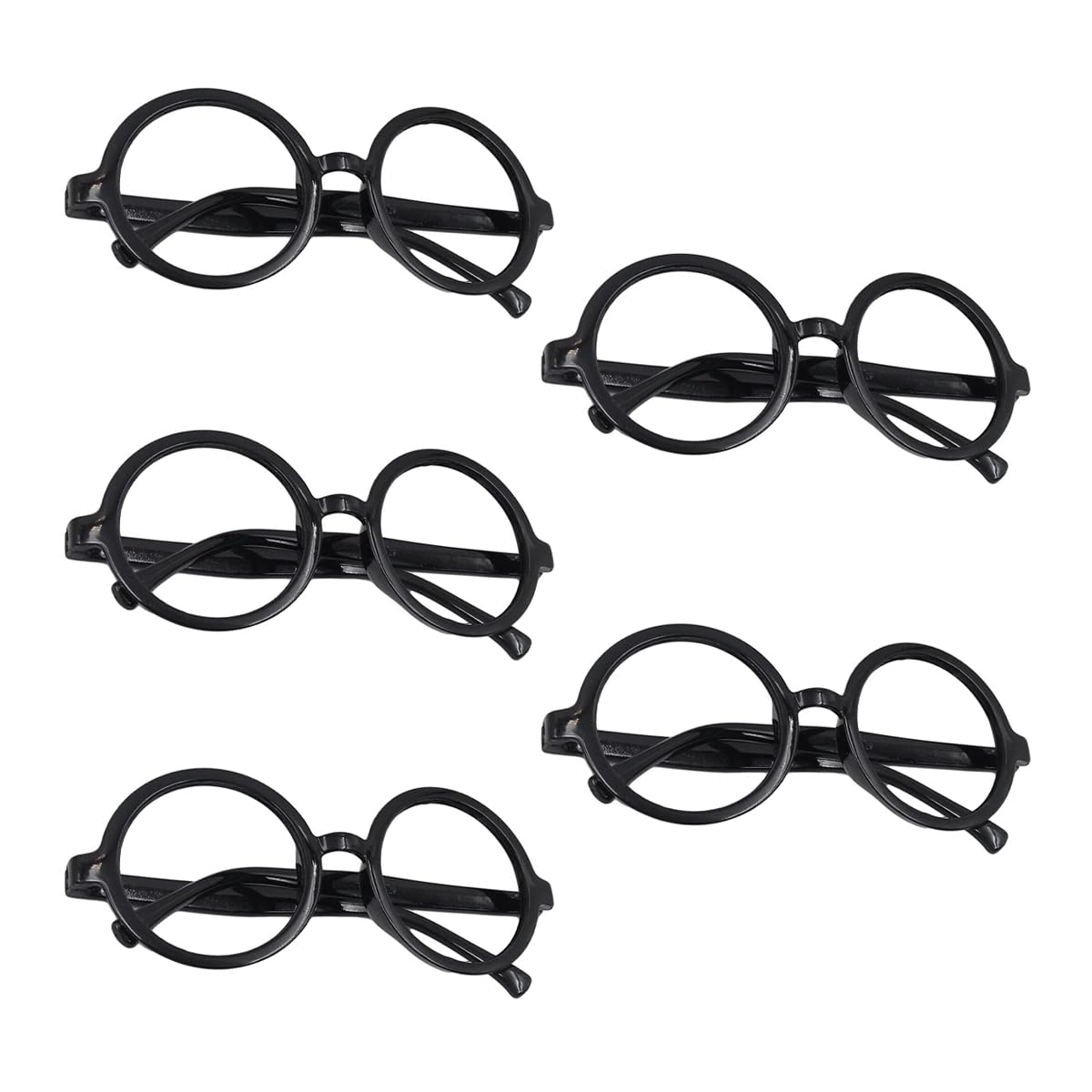 Tiardey 5 Pieces Halloween Round Black Glasses Wizard Round Glasses Lensless Plastic Frame Glasses for Fancy Dress Party Accessory School Costume Cosplay Party for Boys Girls Large Size