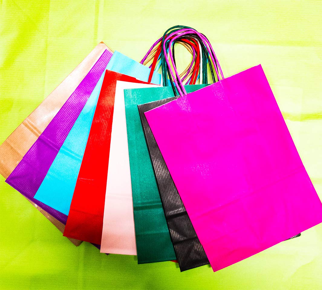 25x Twisted Handle Paper Party Bags Kraft Bags Luxury Bags Loot Bag XS | S | M | L | 4 Sizes | 10 Colours (XS - W18xL24xD8cm, White)
