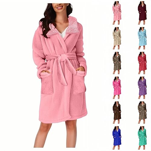 Ladies Housecoats, Fluffy Fleece Warm Cosy Bath Robes with Belt & Pockets, Ladies Lightweight House Coats for Winter