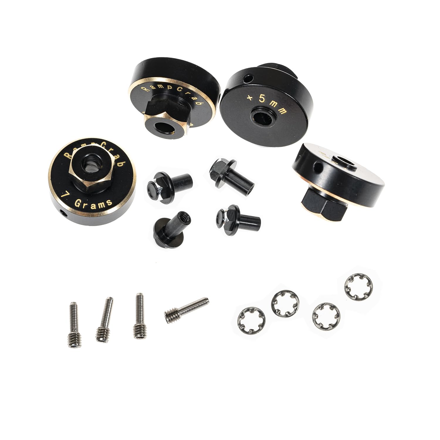 RampCrab Hex Wheel hubs Extension kit +5mm for SCX24 AX24, Brass Extended Hex Hub Wheel Spacers, Upgrades Parts for SCX24 Bronco Deadbolt JLU C10 AX24, 1/24 RC Crawler Car Upgrades Accessories (Black)