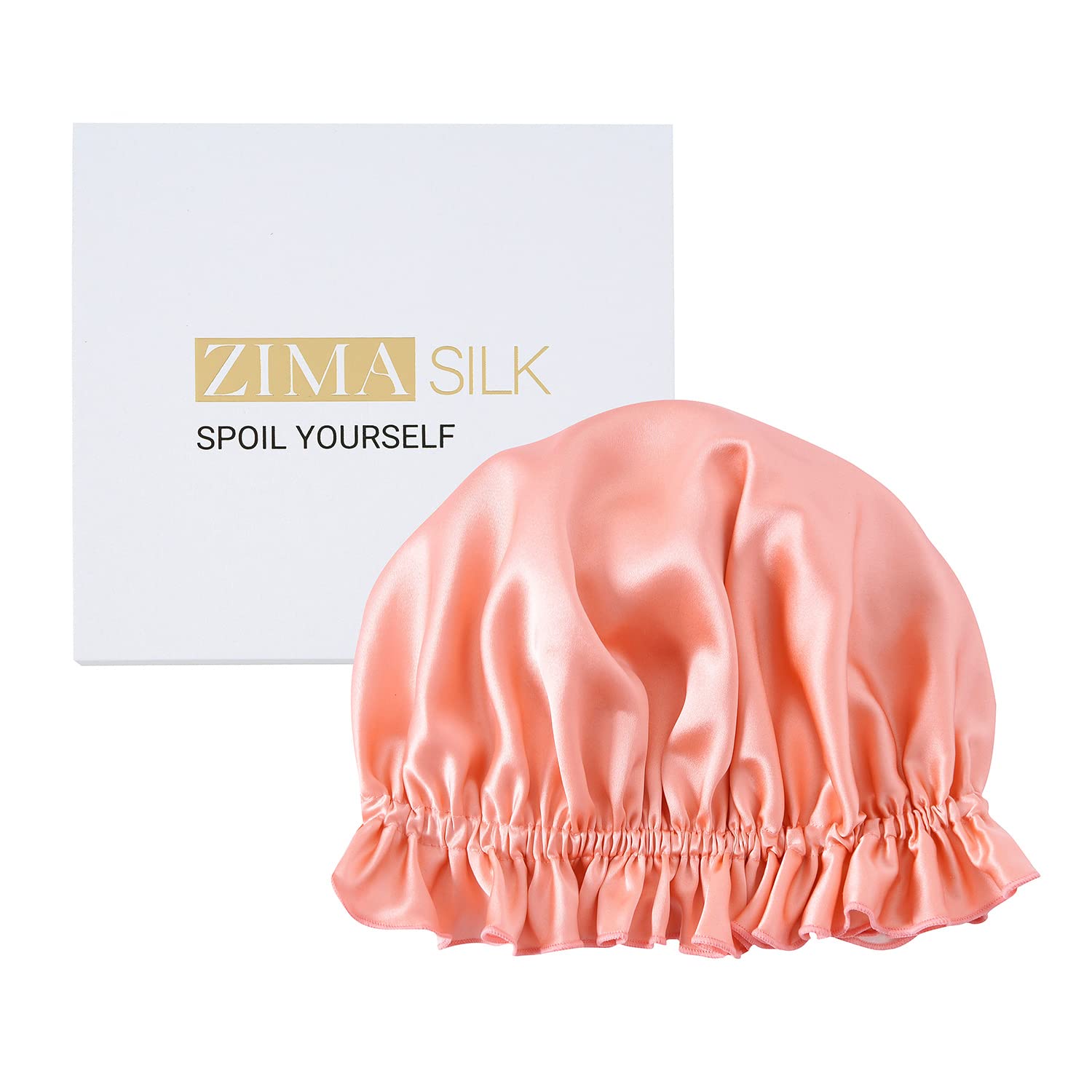 ZIMASILK 100% Mulberry Silk Bonnet for Women's Hair Care, Double Layered Silk Hair Wrap for Sleeping with Elastic Stay On Head (1Pc, Coral+Ivory)