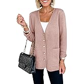 Saodimallsu Womens V Neck Cardigan Button Loose Knit Sweater Blazer Open Front Elegant Cardigans with Pockets