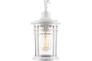 Darkaway Outdoor Pendant Lights for Porch, Outdoor Chandelier Hanging Porch Lights Ceiling Mount Aluminum with Seeded Glass for Front Porch Gazebo Patio (Medium, White)