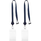 YOUOWO Retractable Badge Holder with Lanyard,Breakaway Safety Lanyards with id Badge Holders Vertical,Retractable id Badge with Clip,Punched Zipper Waterproof,Pack of 2