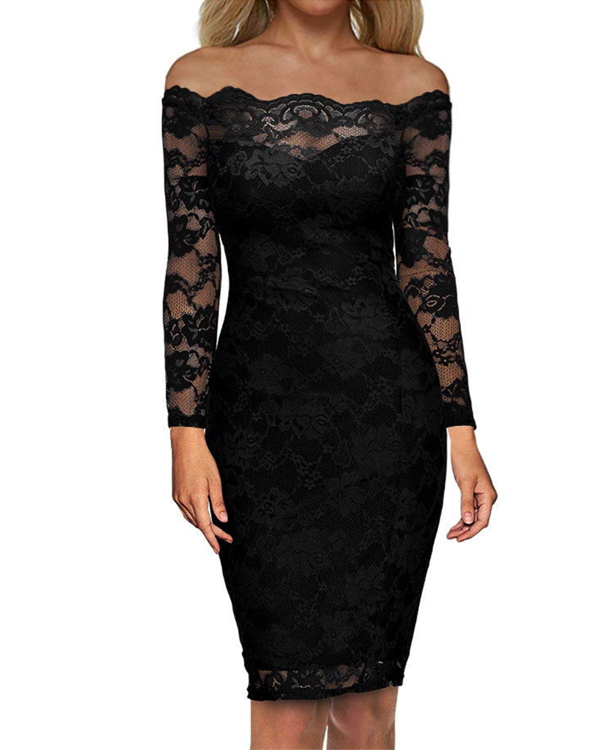 Dorimis Women's Off Shoulder Floral Lace Vintage Bodycon Midi Party ...