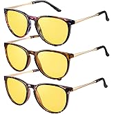 GGSTDDUP 3 Pack Night Vision Glasses for Women Men, Round Frame Polarized Anti Glare Yellow Lens Glasses for Nighttime Rainy Foggy