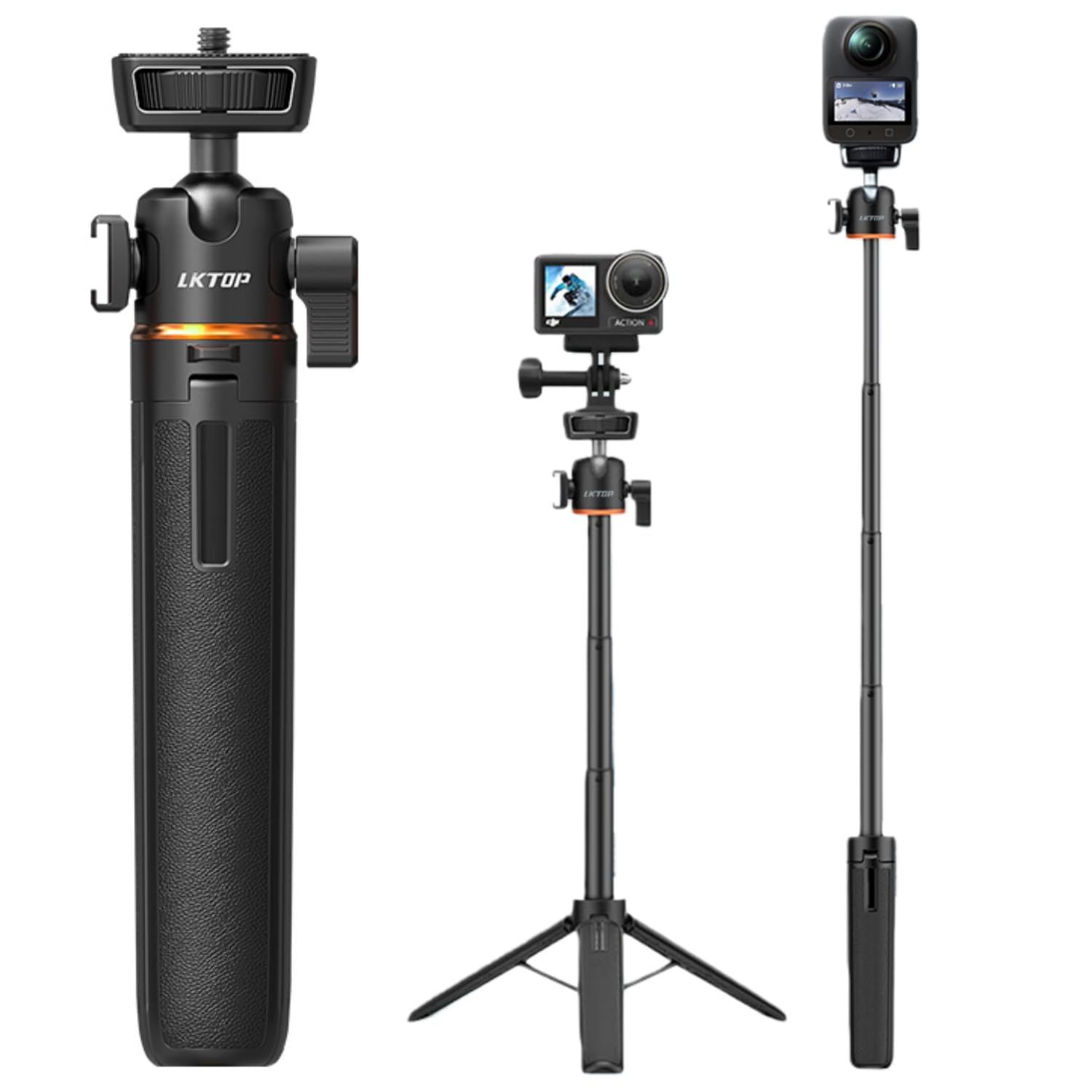 LKTOP 55cm (8-22'') Pocket 3 Tripod Selfie Stick for DJI Osmo Nano/360 Vlog Handle Grip Action 5 Pro/6/4/3 Extension Pole Insta 360/GoPro Hero/Max Travel Stand Action Camera Accessories 1/4" Screw