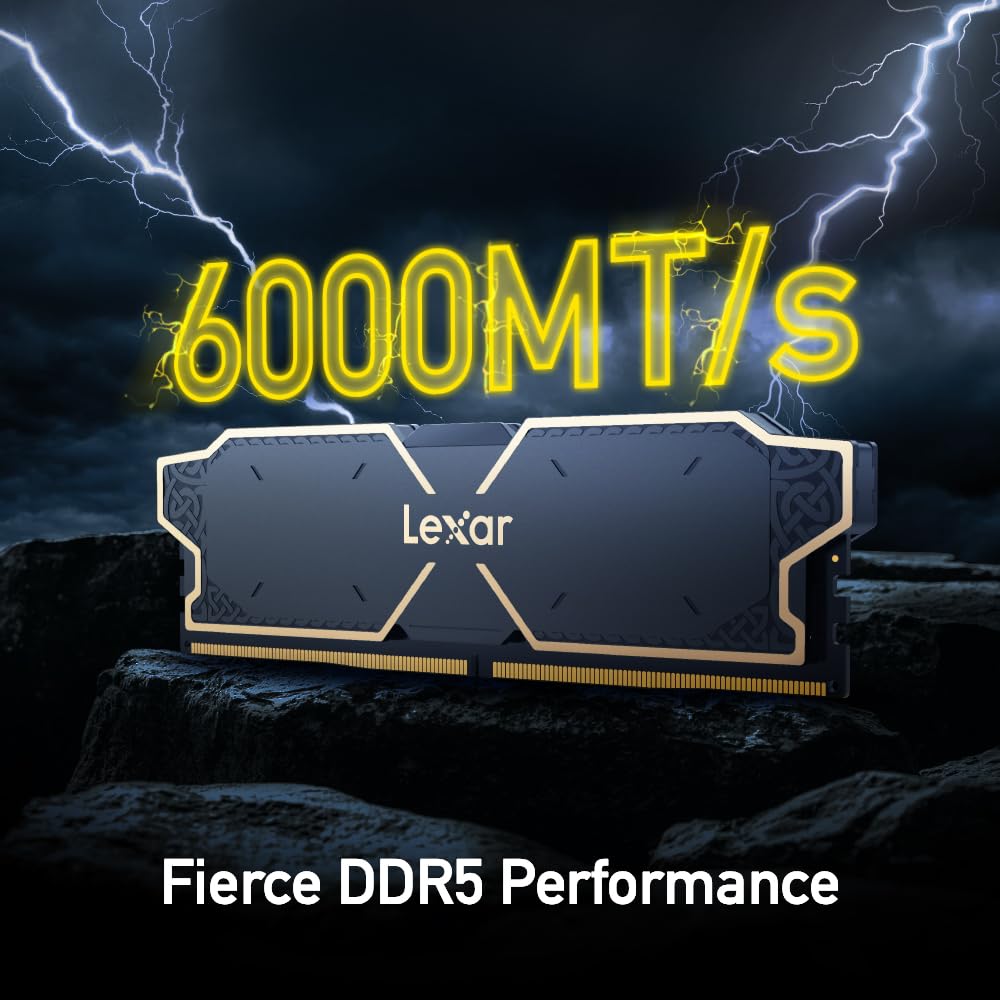 Lexar 32GB (2x16GB) THOR OC DDR5 RAM 6000MT/s CL32 1.35V Desktop Memory with Heatsink, AMD Expo and Intel XMP 3.0, Black (LD5U16G60C32LG-RUD)