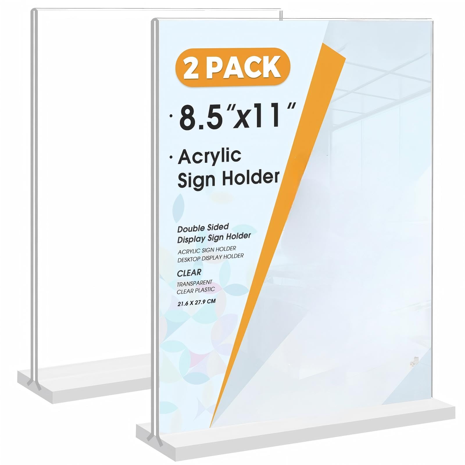 Photo 1 of ManLinKei 2 Pack Acrylic Sign Holder 8.5 x 11 Vertical Double-Sided Display
